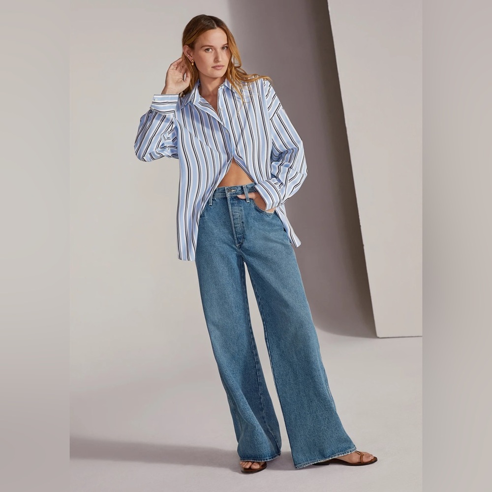 FAVORITE DAUGHTER THE EX-BOYFRIEND SHIRT LIGHT BLUE & WHITE STRIPE (Small)